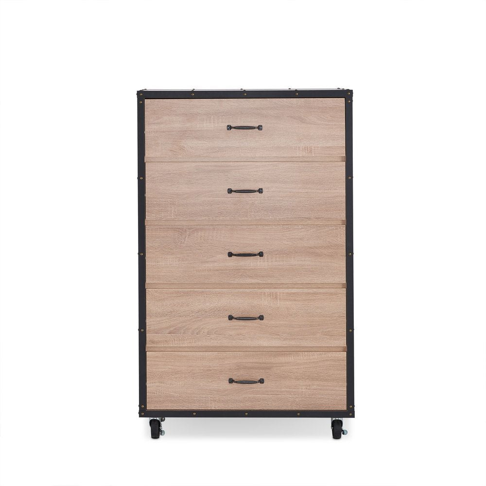 31" Oak Wood Five Drawer Dresser — view 1