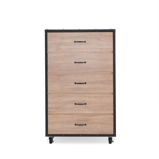 31" Oak Wood Five Drawer Dresser