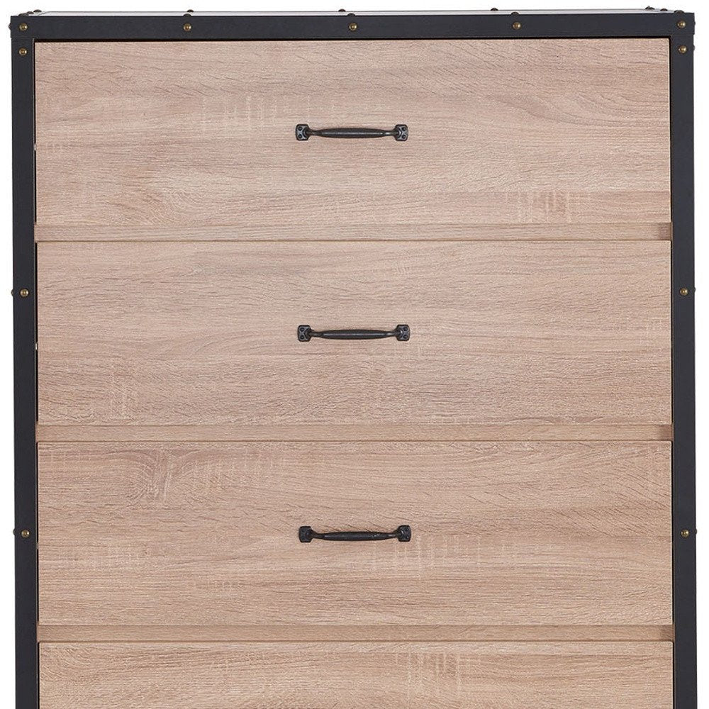 31" Oak Wood Five Drawer Dresser — view 3