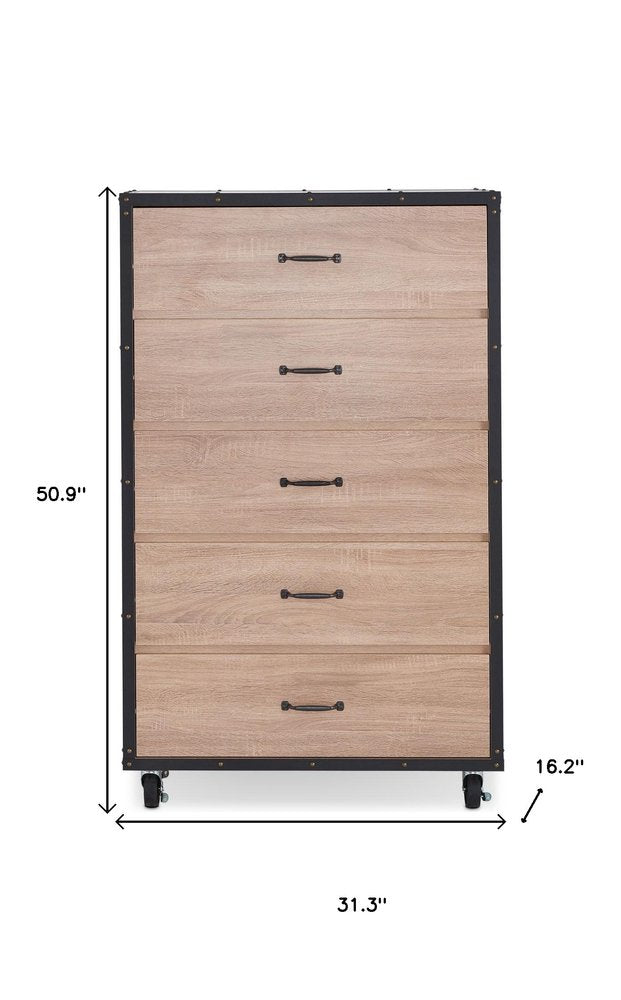 31" Oak Wood Five Drawer Dresser HomeRoots