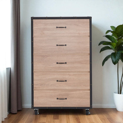 31" Oak Wood Five Drawer Dresser HomeRoots