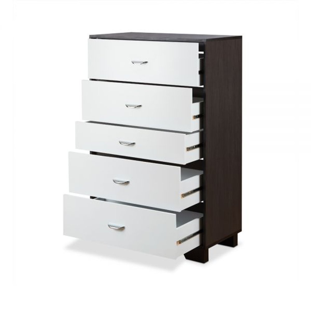32" Brown and White Five Drawer Standard Chest HomeRoots