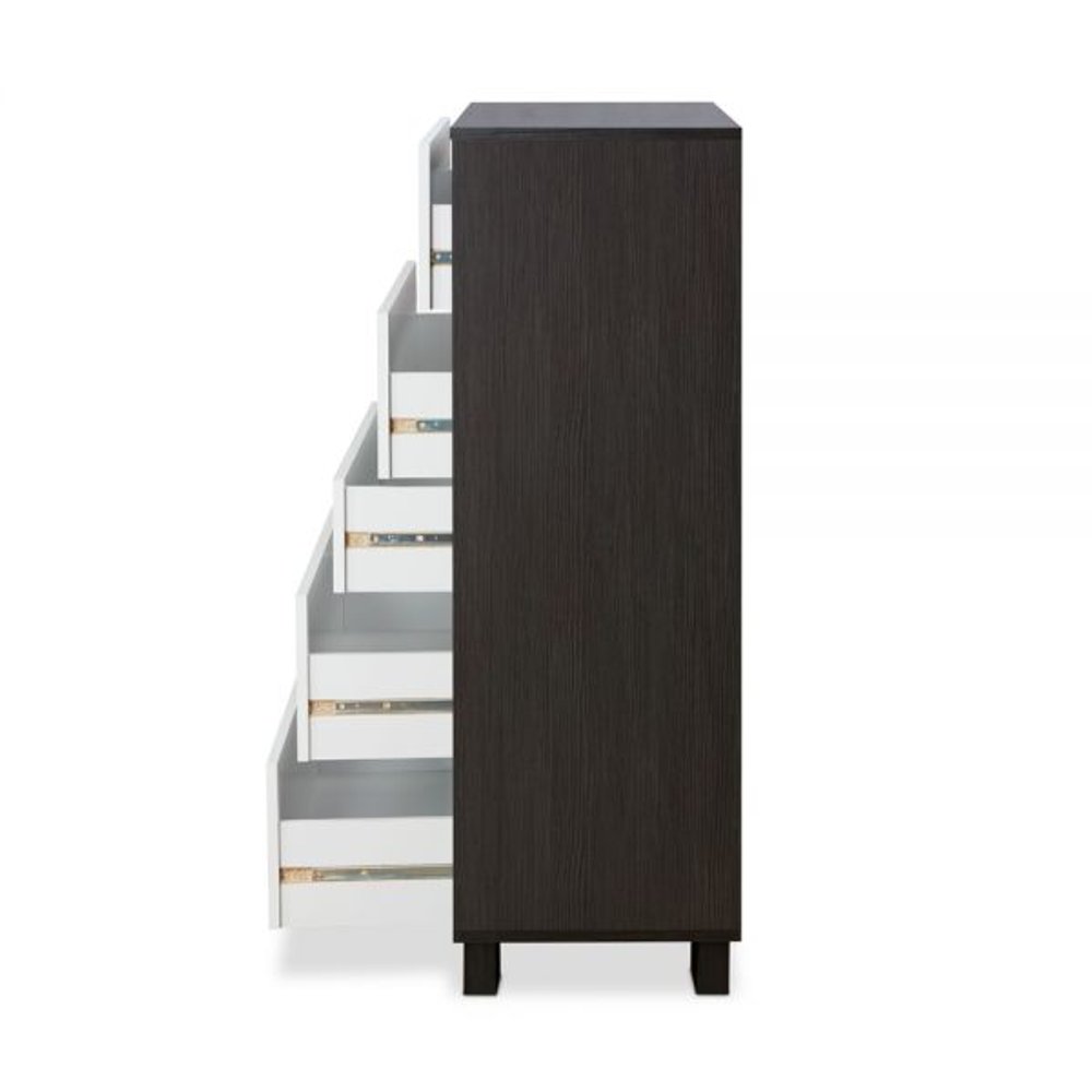 32" Brown and White Five Drawer Standard Chest — view 4