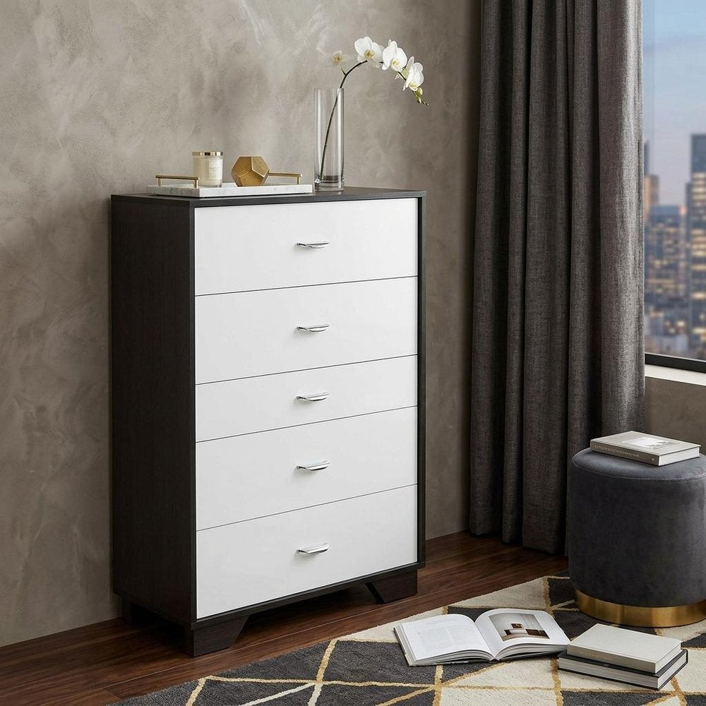 32" Brown and White Five Drawer Standard Chest HomeRoots