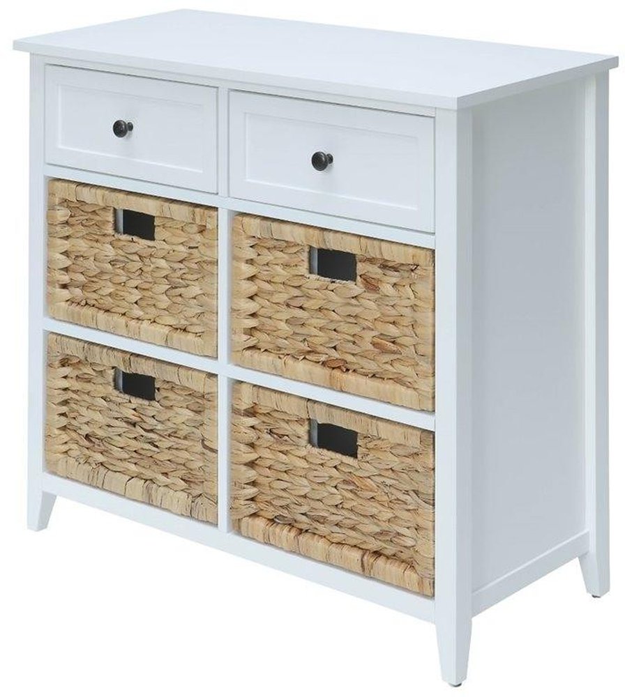 30" White Wood And Water Hyacinth Accent Cabinet With Six Drawers HomeRoots
