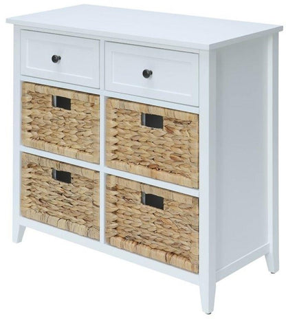 30" White Wood And Water Hyacinth Accent Cabinet With Six Drawers HomeRoots