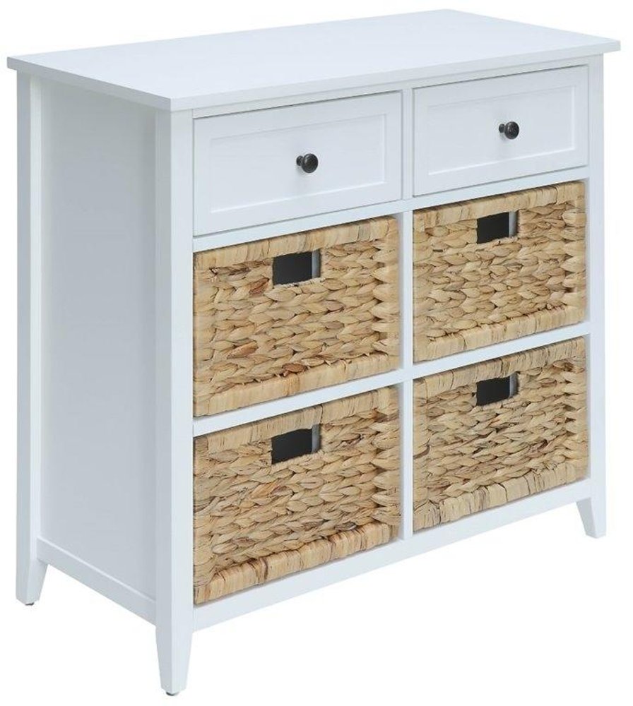 30" White Wood And Water Hyacinth Accent Cabinet With Six Drawers HomeRoots