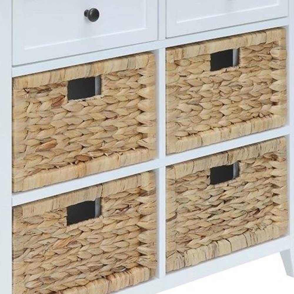 30" White Wood And Water Hyacinth Accent Cabinet With Six Drawers HomeRoots
