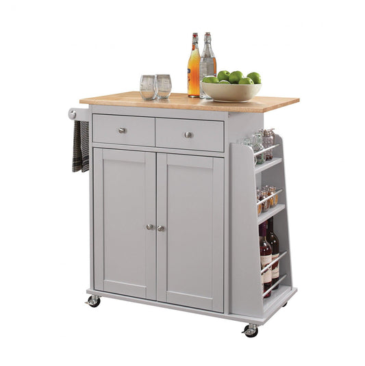 32" X 19" X 34" Black And White Rubber Wood Kitchen Cart - FurniFindUSA