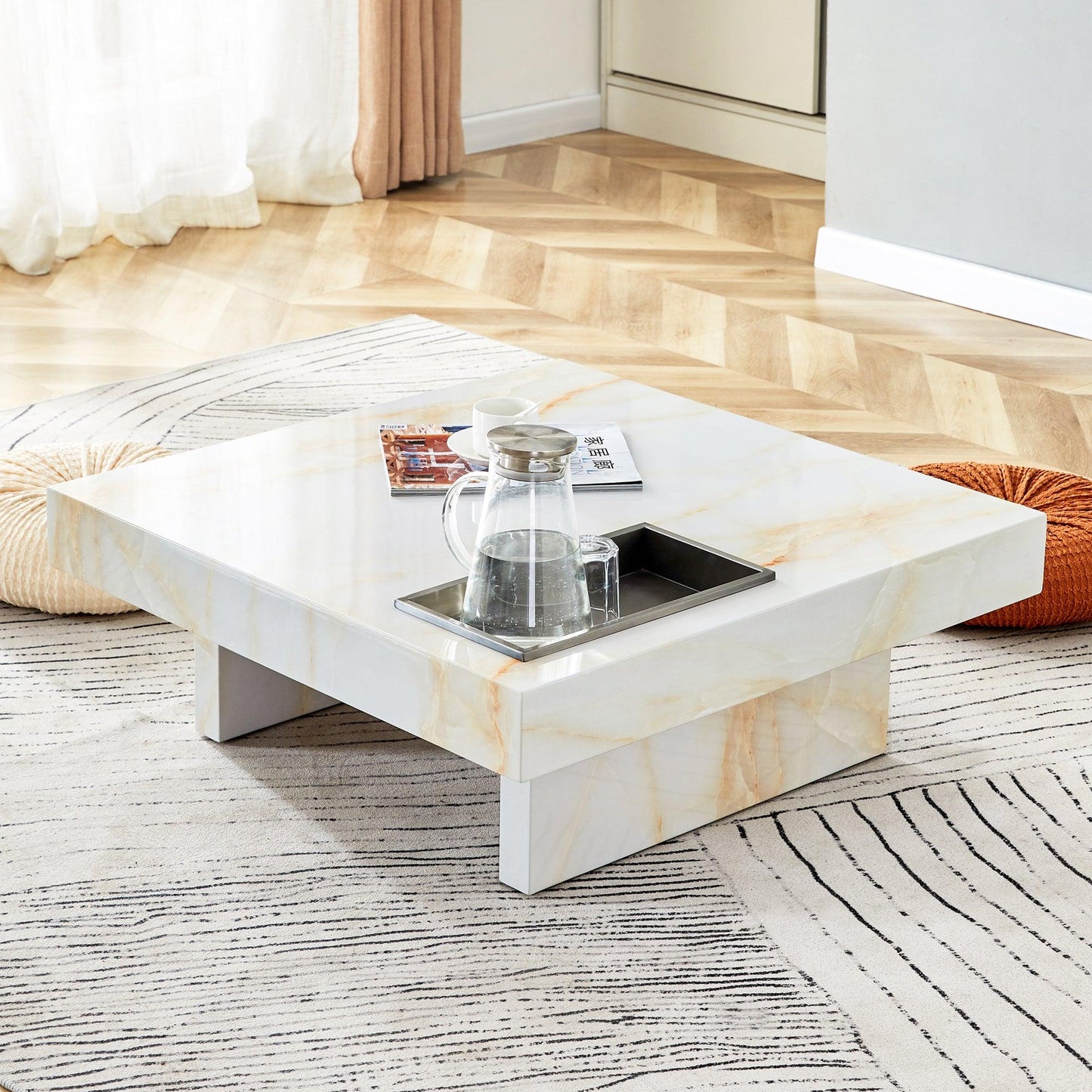 A modern and practical coffee table with imitation marble patterns made of MDF material - FurniFindUSA