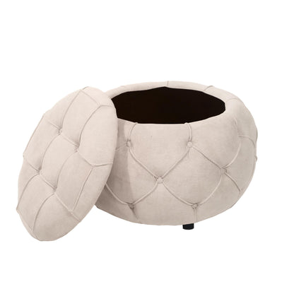 Large Button Tufted Woven Round Storage Footstool。Suitable for living room, bedroom, study - FurniFindUSA