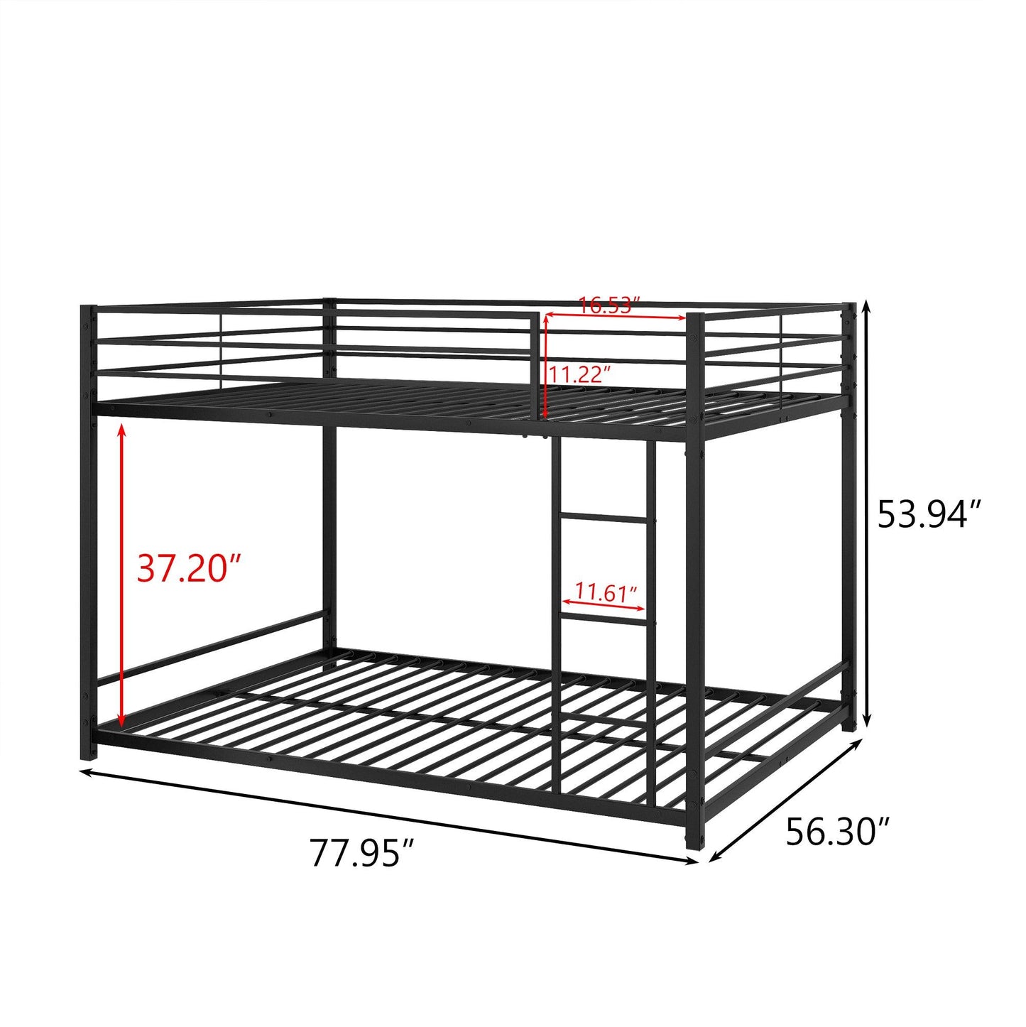 Metal Bunk Bed Full Over Full Bunk Bed Frame with Safety Guard Rails Heavy Duty Space-Saving Design Easy Assembly Black - FurniFindUSA