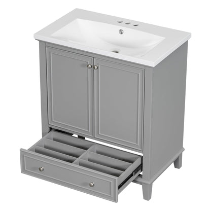 30inchgrey Bathroom Vanity with Sink ComboMulti-functional Bathroom Cabinet with Doors and Drawer Solid Frame and MDF Board - FurniFindUSA