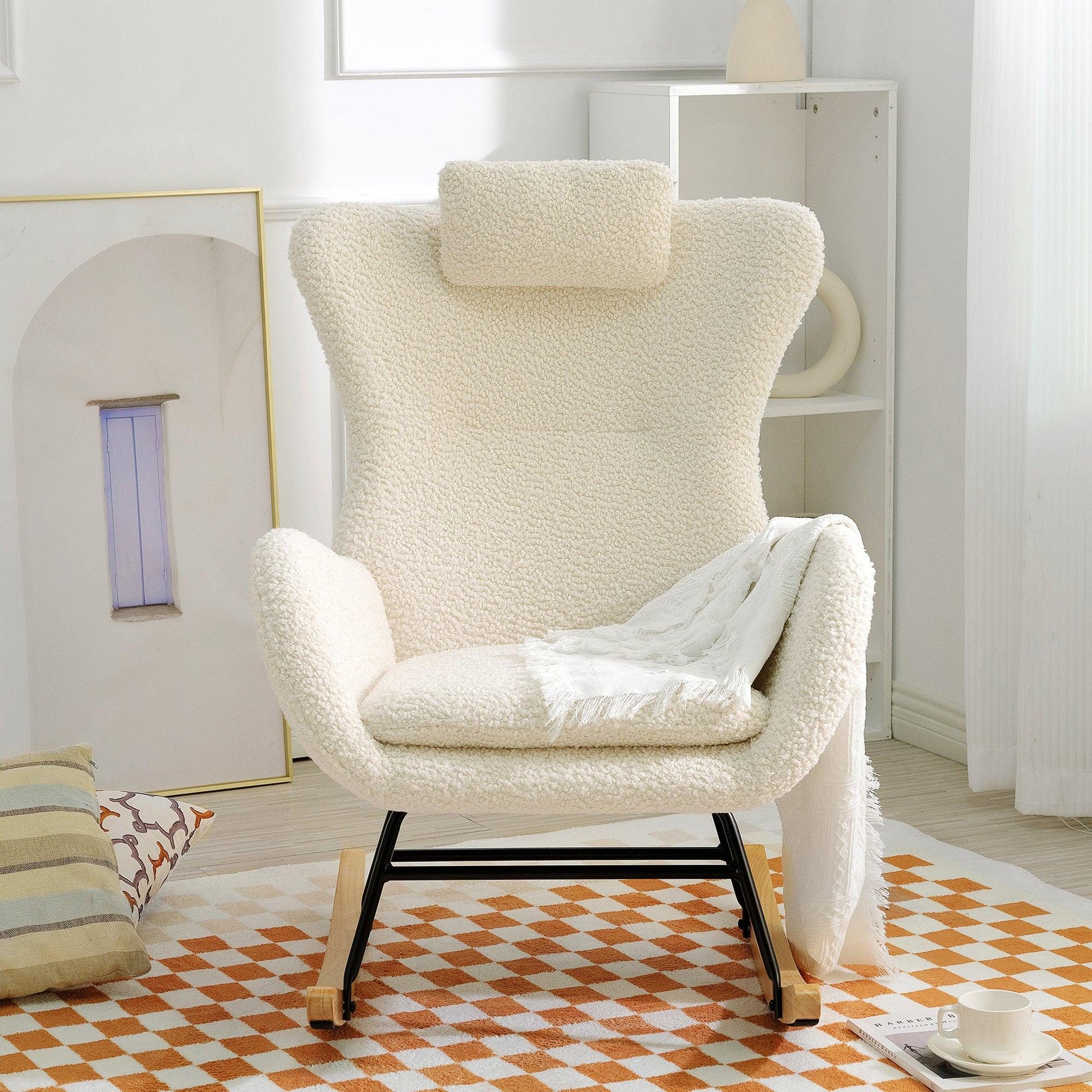 Rocking Chair - with rubber leg and cashmere fabric suitable for living room and bedroom - FurniFindUSA