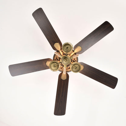 52inch Bronze Metal 3 Lights Ceiling Fan with 5 Wood Blades, Two-color fan blade, AC Motor, Remote Control, Reversible Airflow - FurniFindUSA