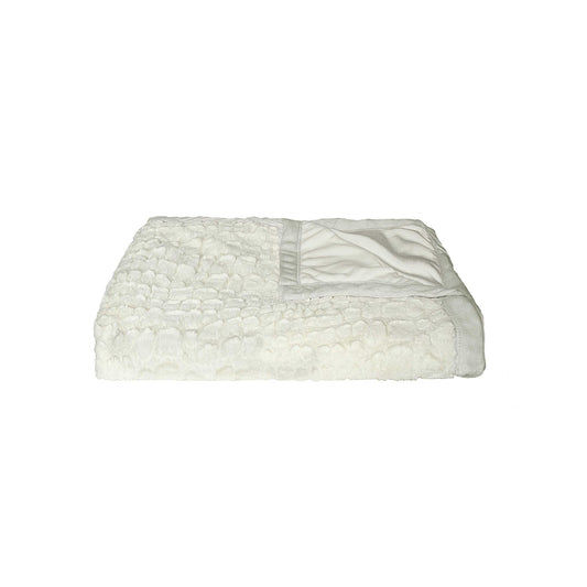 50" X 70" Ivory Faux Fur Plush Throw Blanket with Embroidery