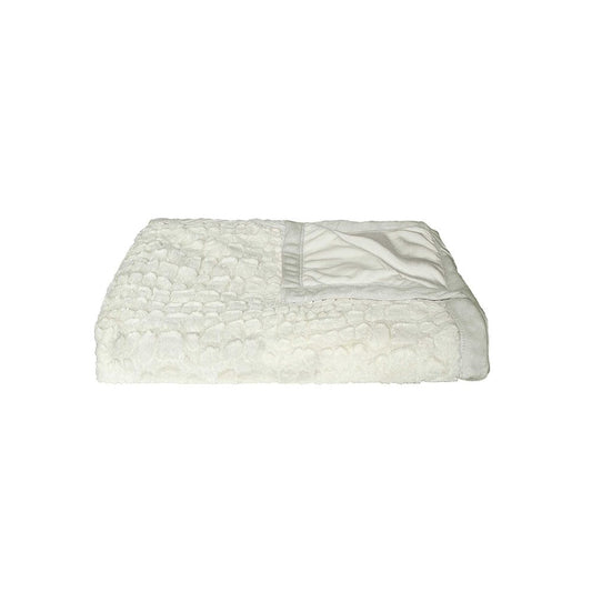 50" X 70" Ivory Faux Fur Plush Throw Blanket with Embroidery HomeRoots