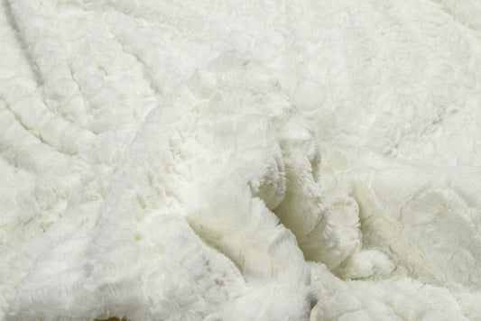 50" X 70" Ivory Faux Fur Plush Throw Blanket with Embroidery HomeRoots