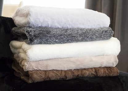 70" X 50" Ivory Faux Fur Plush Throw Blanket HomeRoots