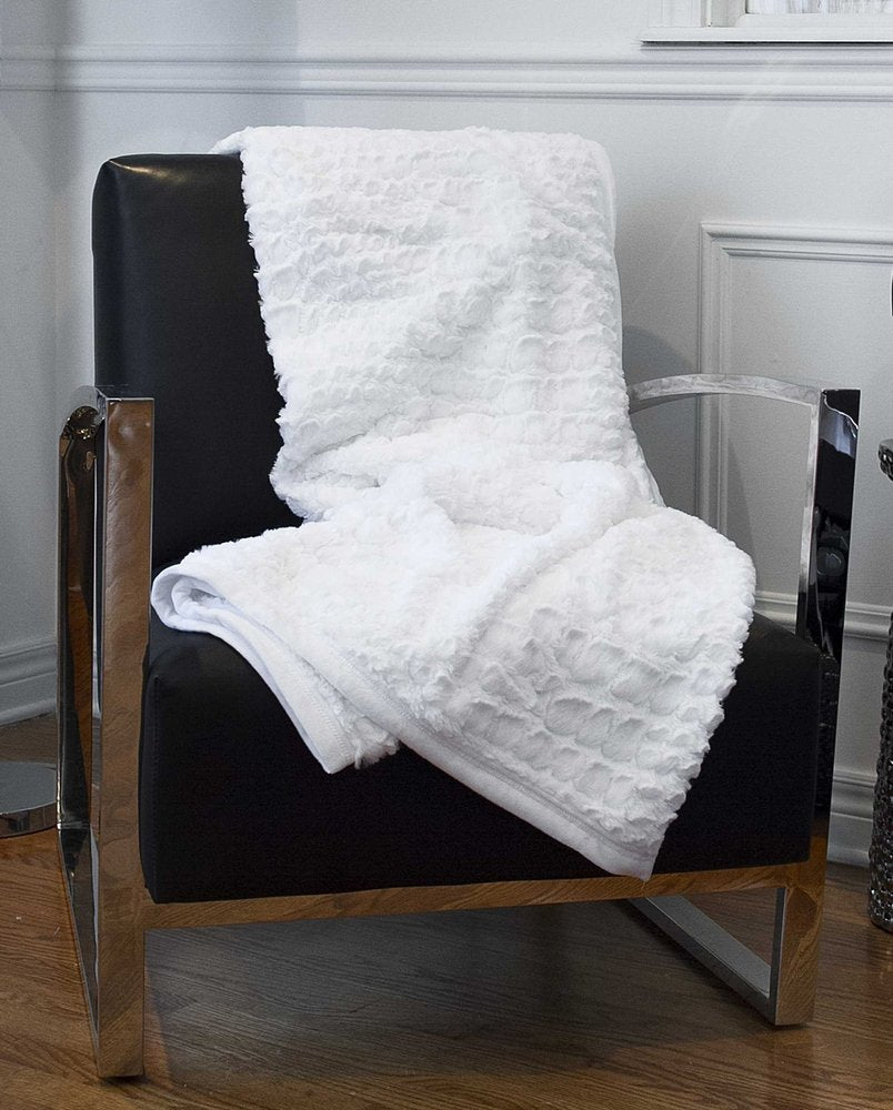 70" X 50" Ivory Faux Fur Plush Throw Blanket HomeRoots