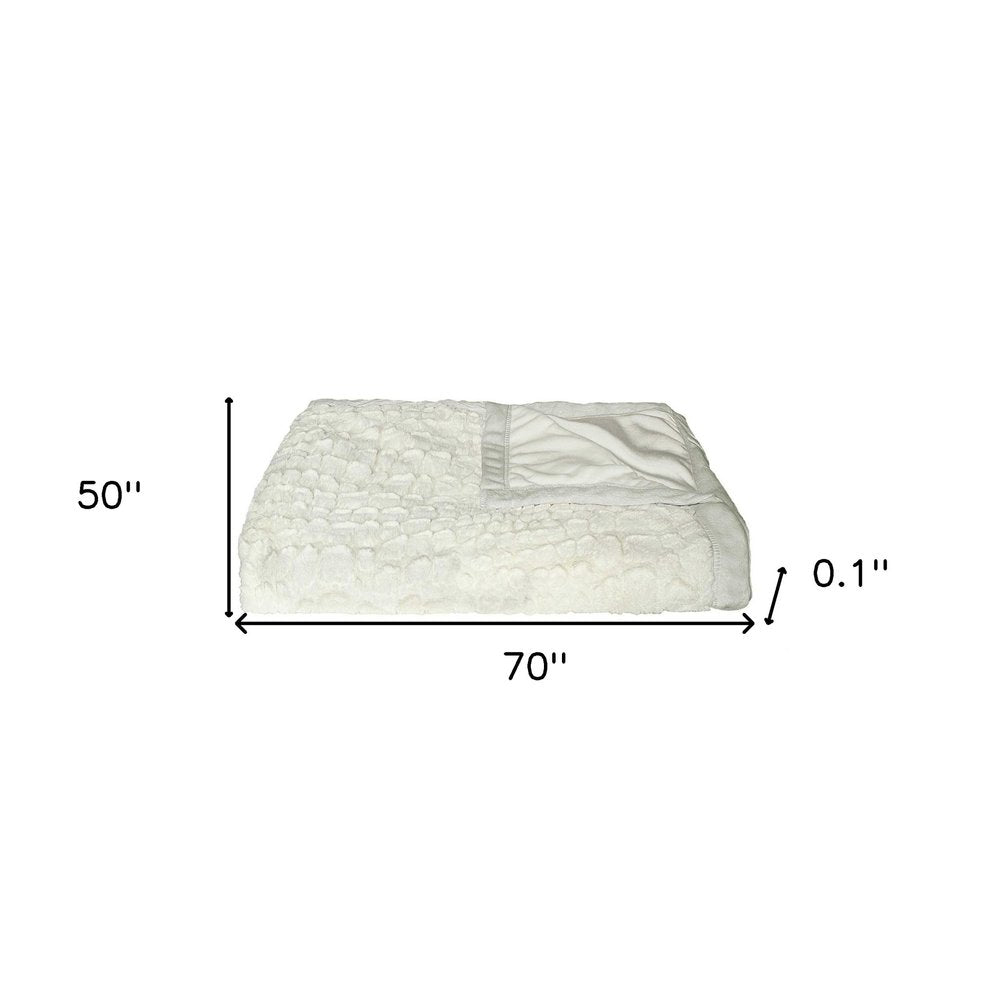 70" X 50" Ivory Faux Fur Plush Throw Blanket HomeRoots