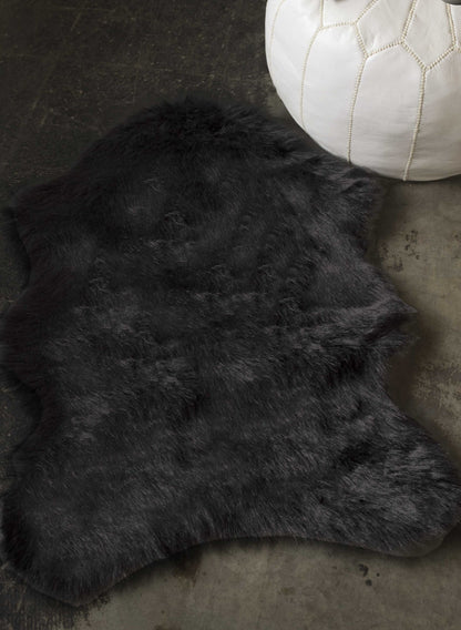 2' X 3' Black Faux Sheepskin Animal Print Washable Area Rug - Image 6
