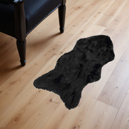 2' X 3' Black Faux Sheepskin Animal Print Washable Area Rug - 47.24" (L) x 47.24" (W) x 0.24" (H)