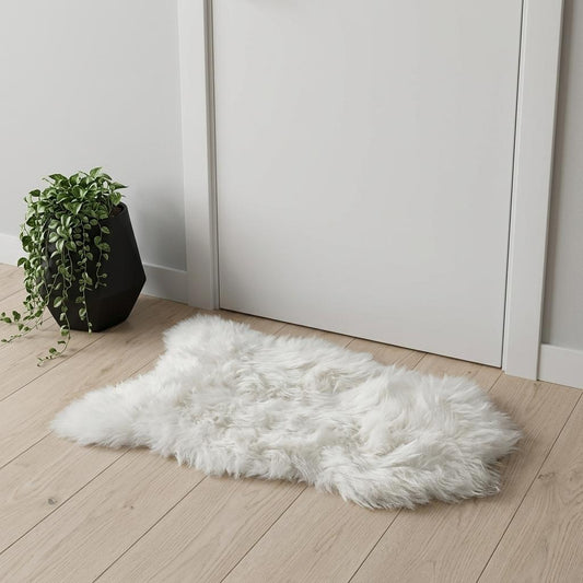 2' X 3' White Natural Wool Long-Haired Sheepskin Area Rug