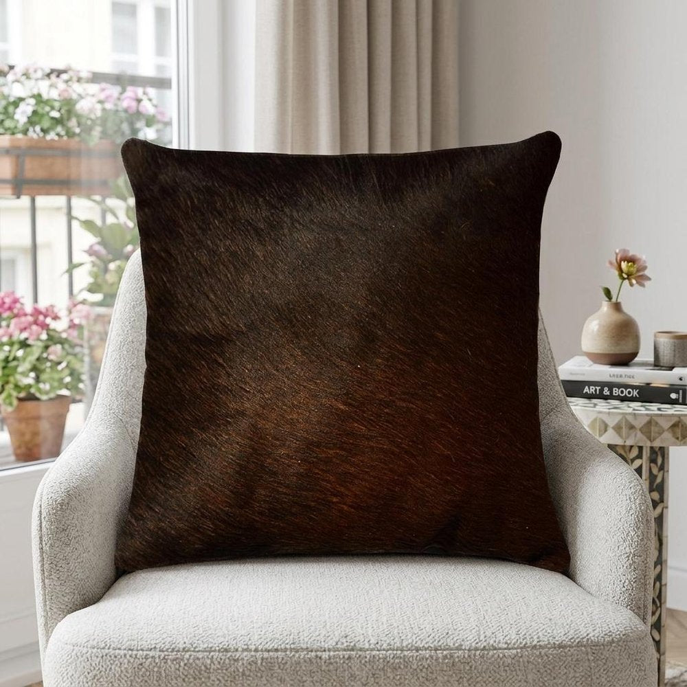 18" Chocolate Cowhide Throw Pillow HomeRoots
