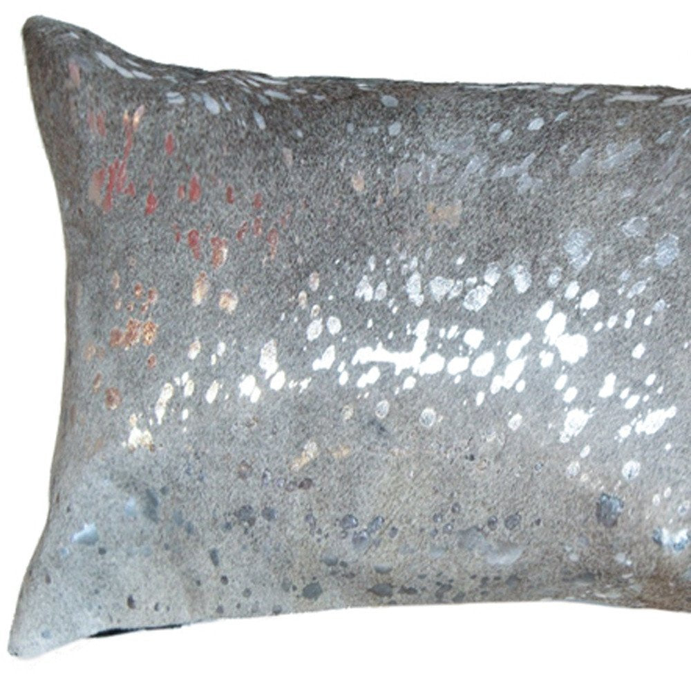 12" X 20" Gray Cowhide Throw Pillow — view 5
