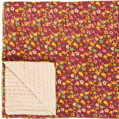 50" X 70" Orange Blue and Yellow Cotton Kantha Patchwork with Embroidery HomeRoots