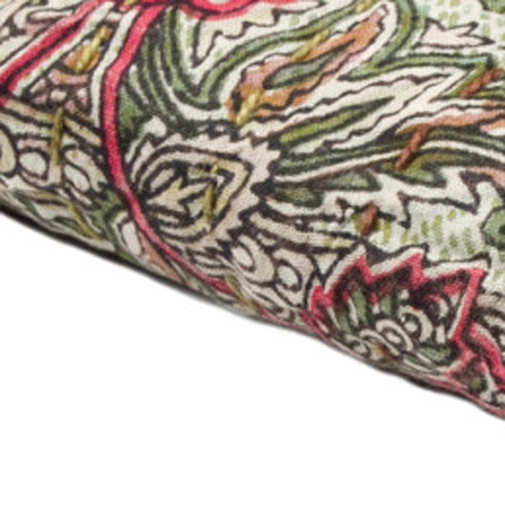 50" X 70" Pink Gray and Blue Kantha Cotton Floral Throw Blanket with Embroidery HomeRoots