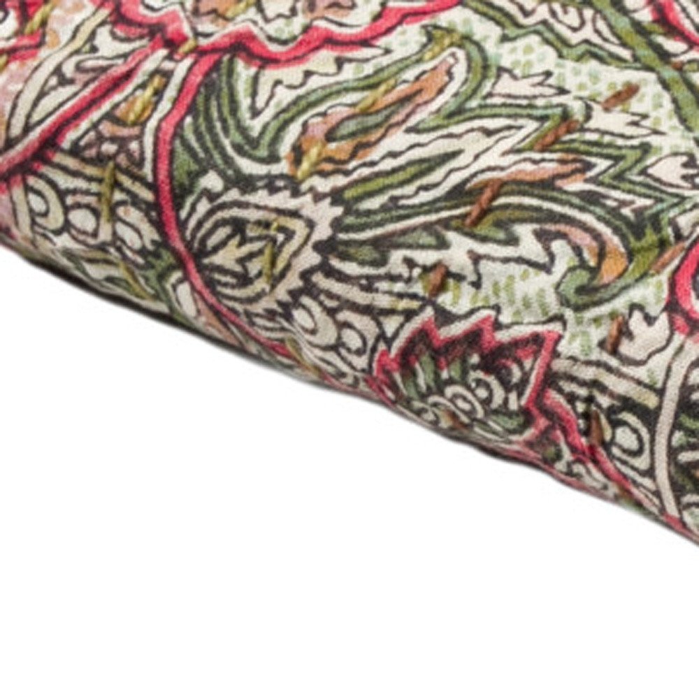 50" X 70" Pink Gray and Blue Kantha Cotton Floral Throw Blanket with Embroidery HomeRoots