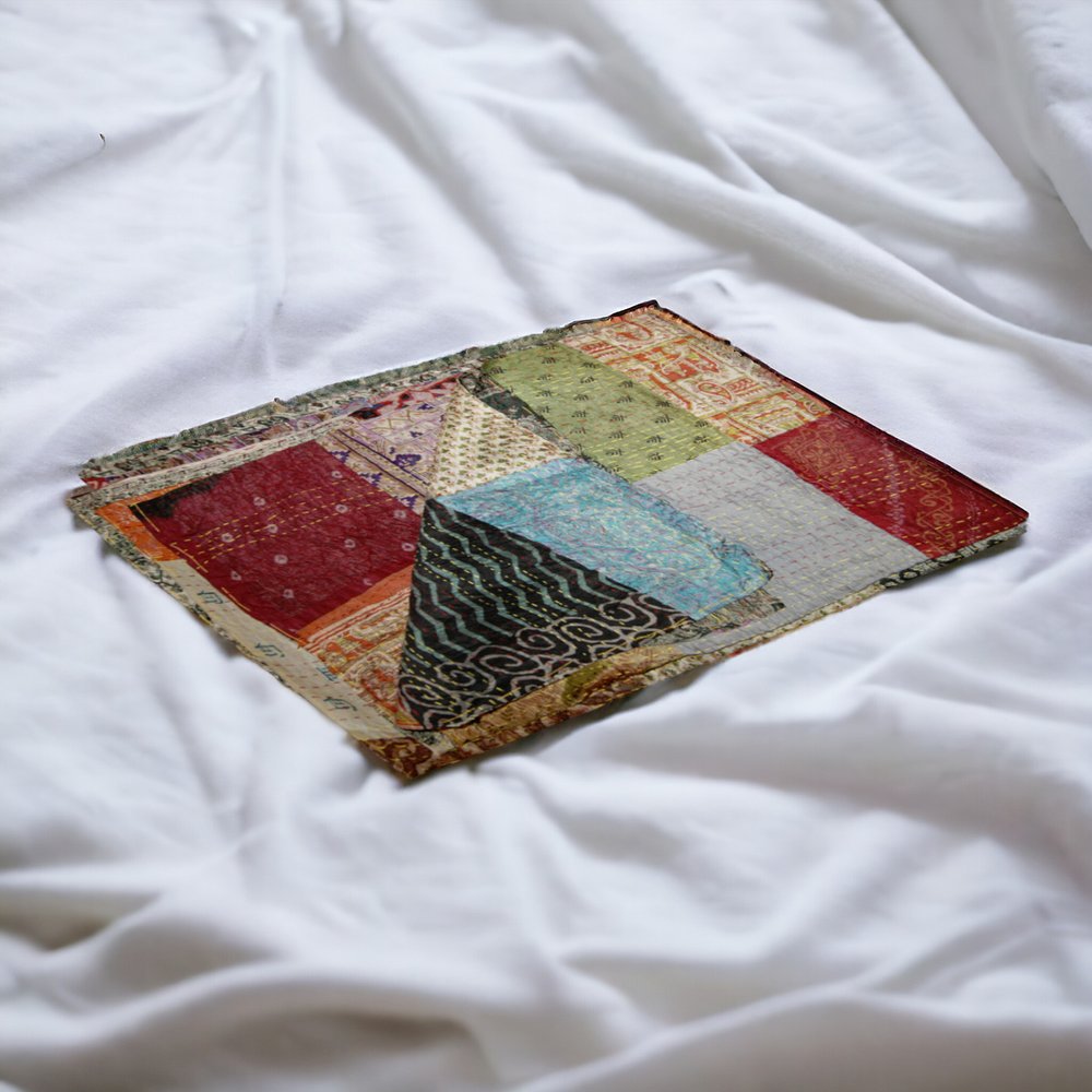 60" X 90" Blue Black and Brown Kantha Cotton Patchwork Throw Blanket with Embroidery HomeRoots