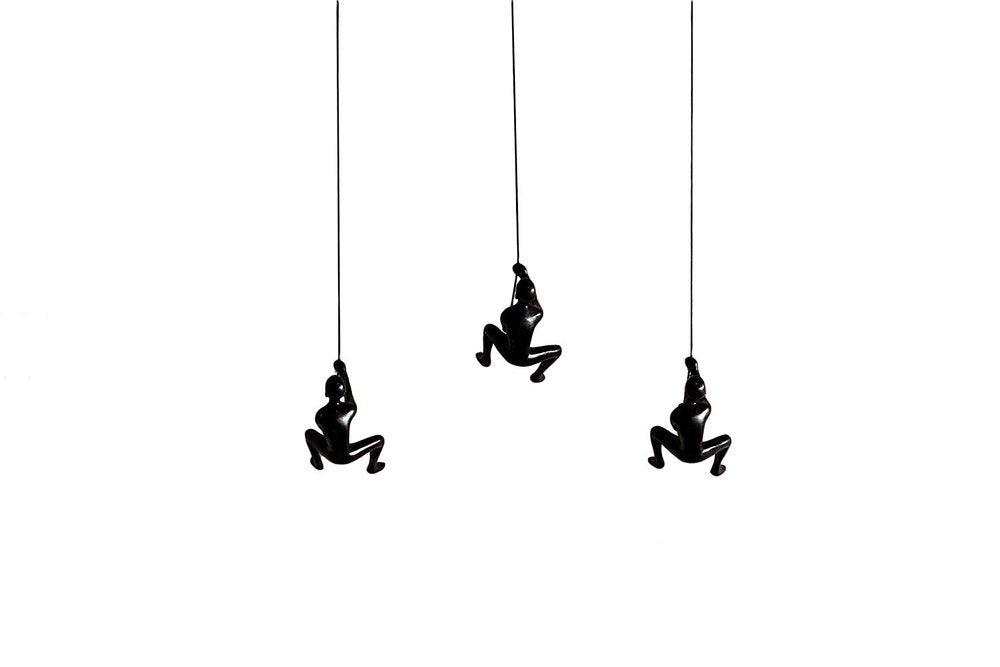 Set of Three Black Resin Climbing Man Hanging Dimensional Sculpture — view 1