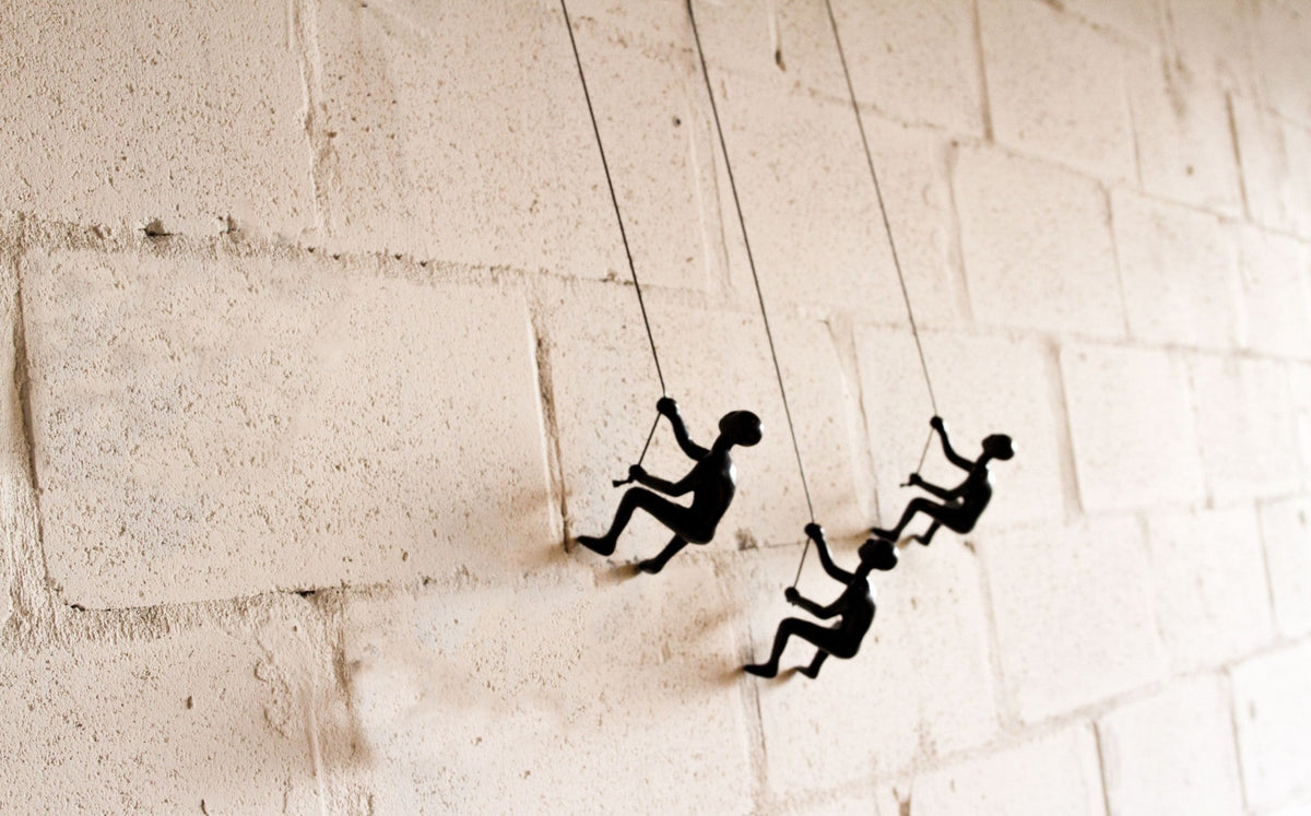 Set of Three Black Resin Climbing Man Hanging Dimensional Sculpture — view 2