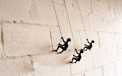 Set of Three Black Resin Climbing Man Hanging Dimensional Sculpture