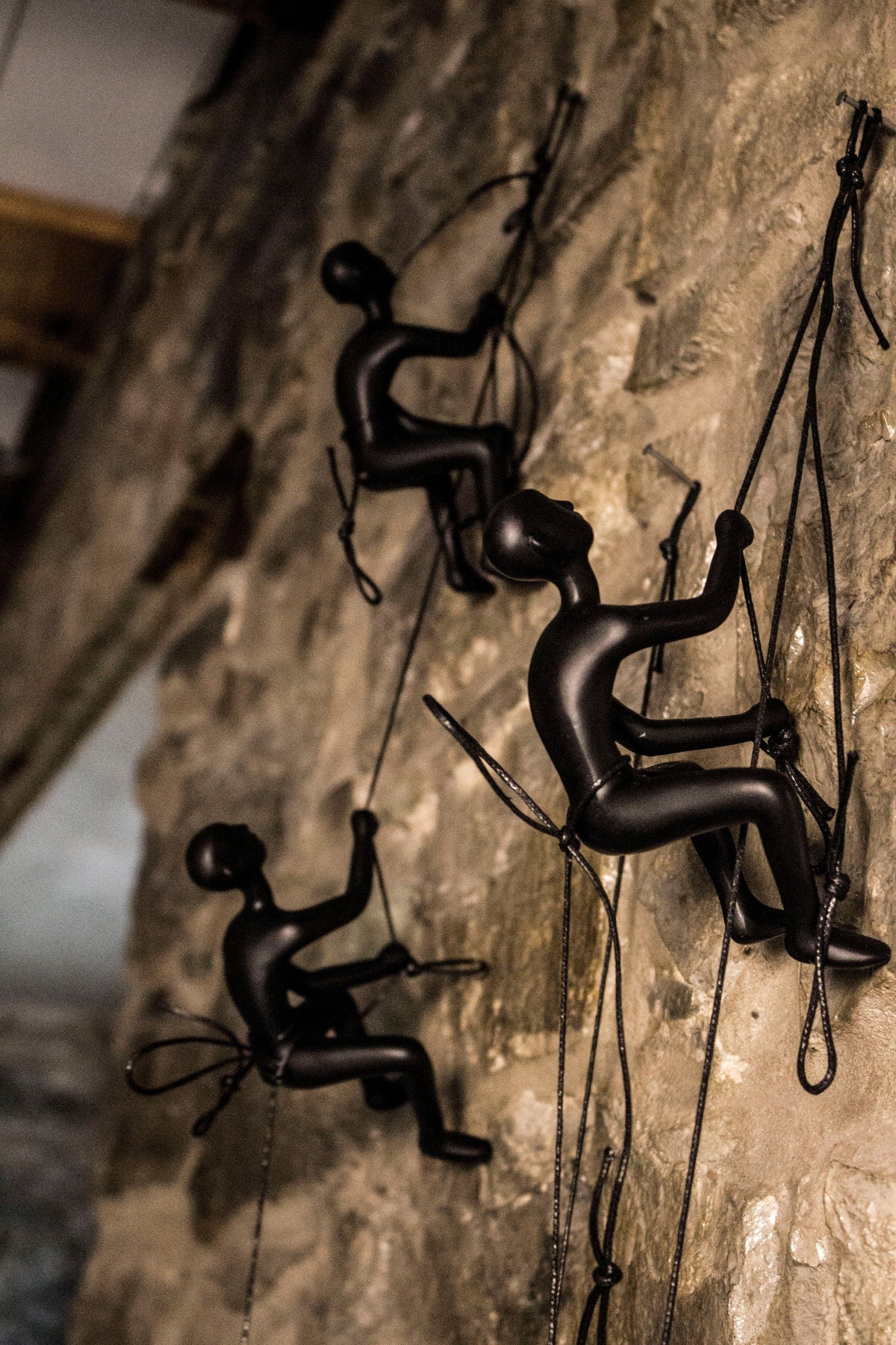 Set of Three Black Resin Climbing Man Hanging Dimensional Sculpture — view 3
