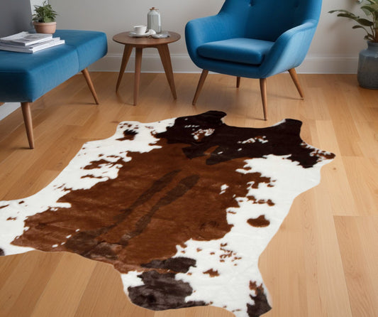 4' X 5' Faux Cow Hide Brown And White Area Rug - 94.49" (L) x 133.86" (W) x 0.23" (H)