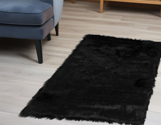 2' X 3' Black Faux Fur Animal Print Area Rug - 47.24" (L) x 47.24" (W) x 0.24" (H)