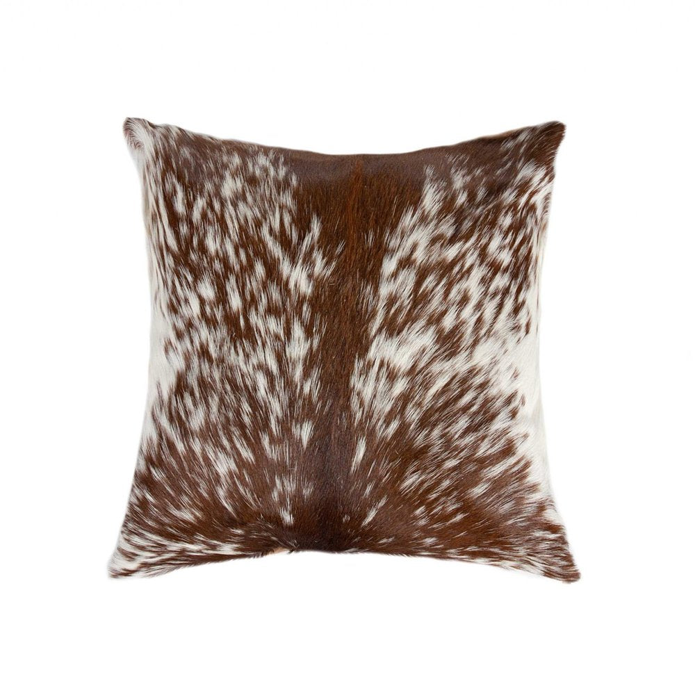 18" Brown and White Cowhide Throw Pillow — view 1