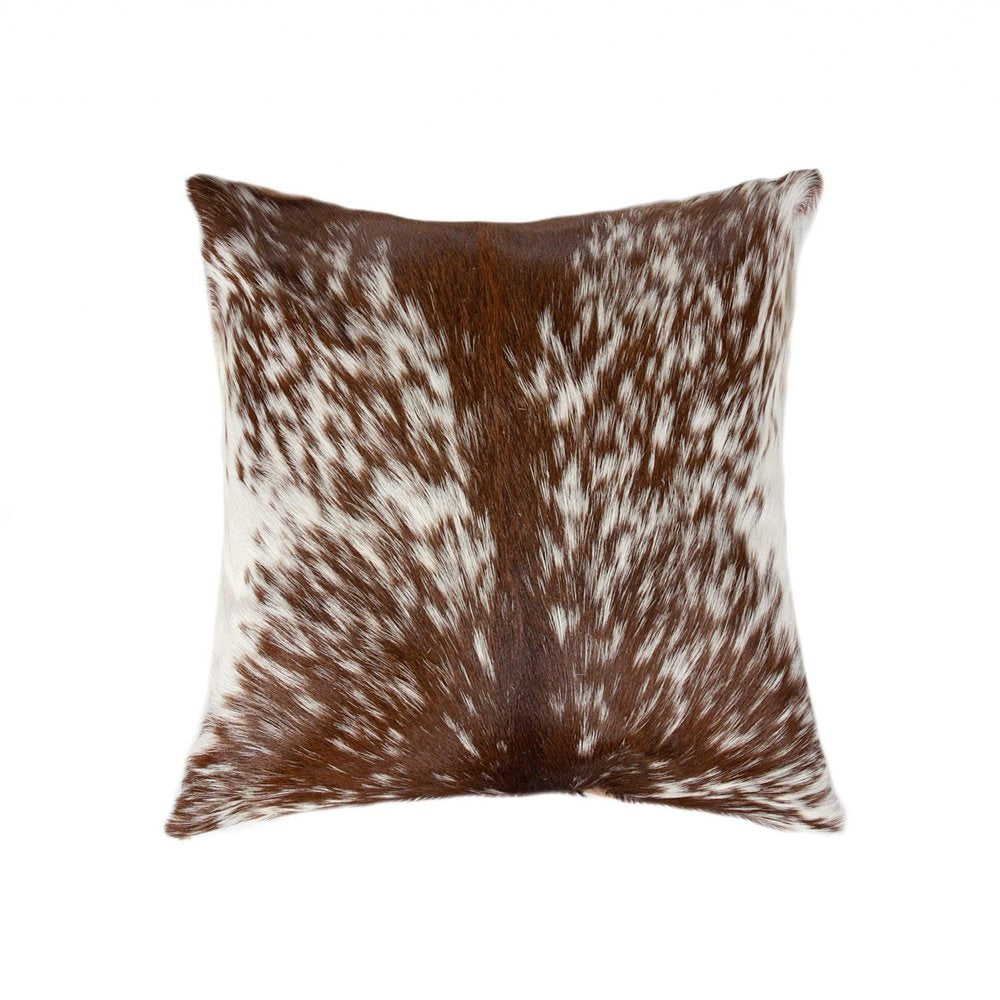 18" Brown and White Cowhide Throw Pillow — view 2