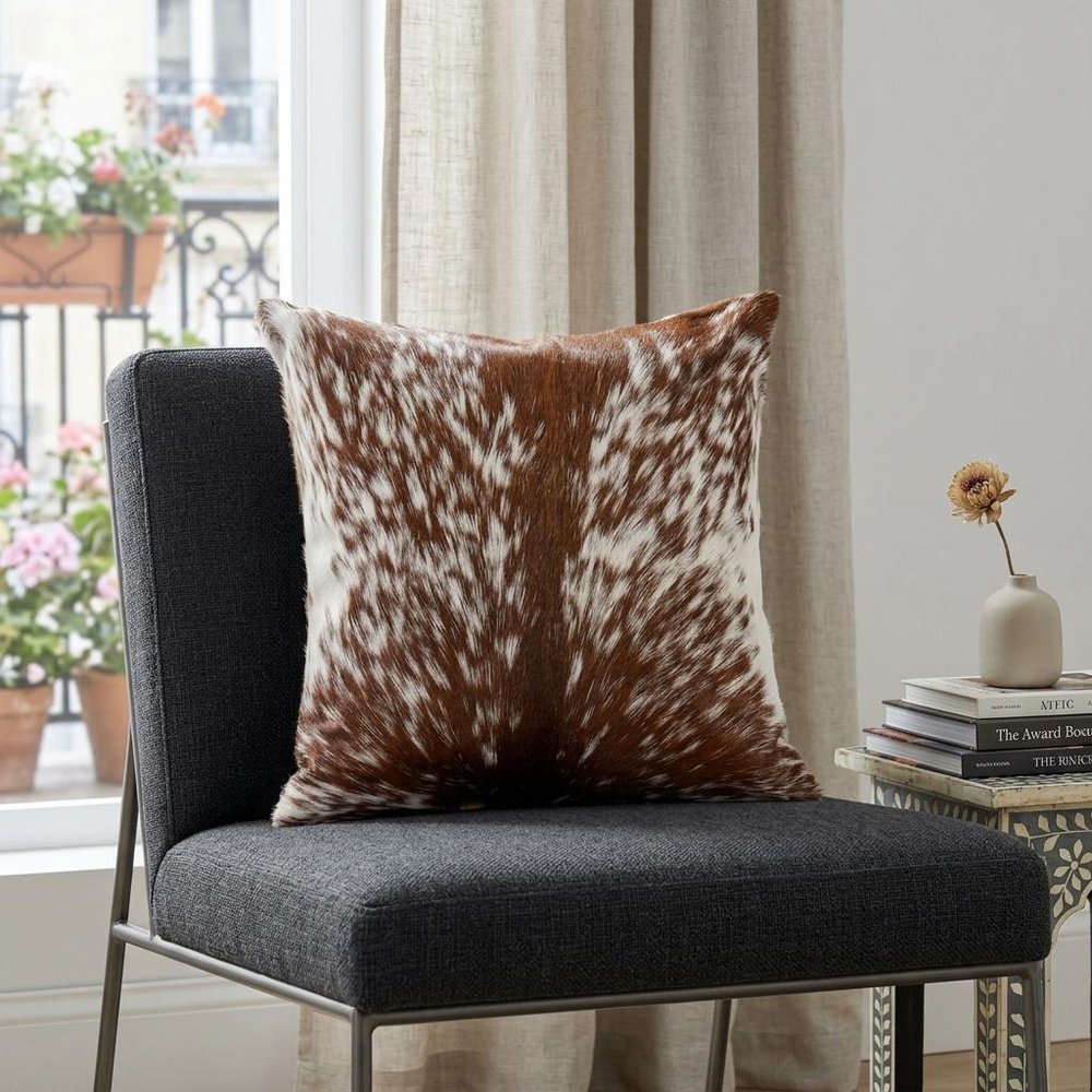 18" Brown and White Cowhide Throw Pillow HomeRoots