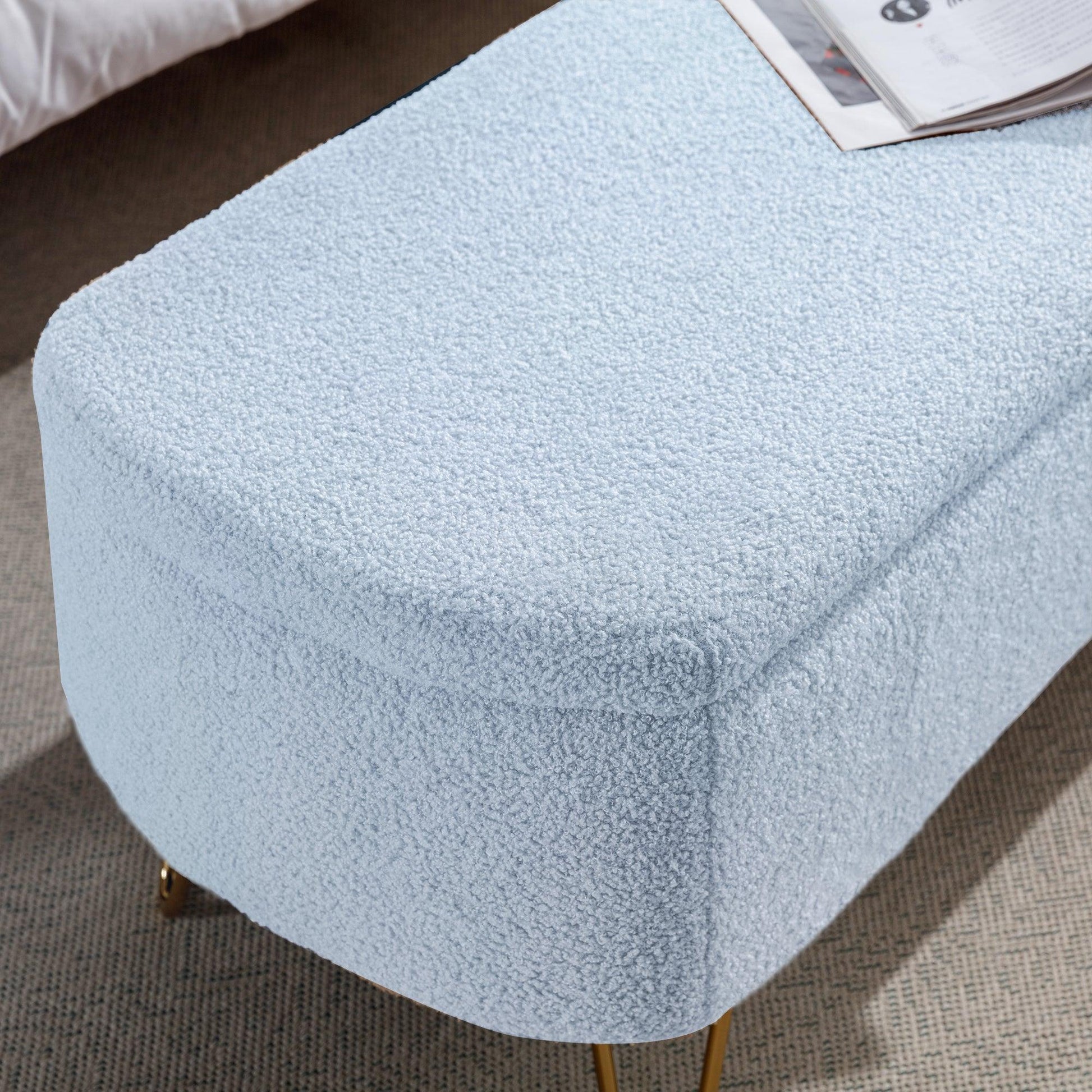 Blue Storage Ottoman Bench for End of Bed Gold Legs - FurniFindUSA