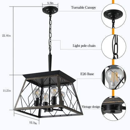 Farmhouse Chandelier 4-Light Vintage Antique Chandeliers Light Fixture For Kitchen Dining Room Living Room(No Bulbs) - FurniFindUSA