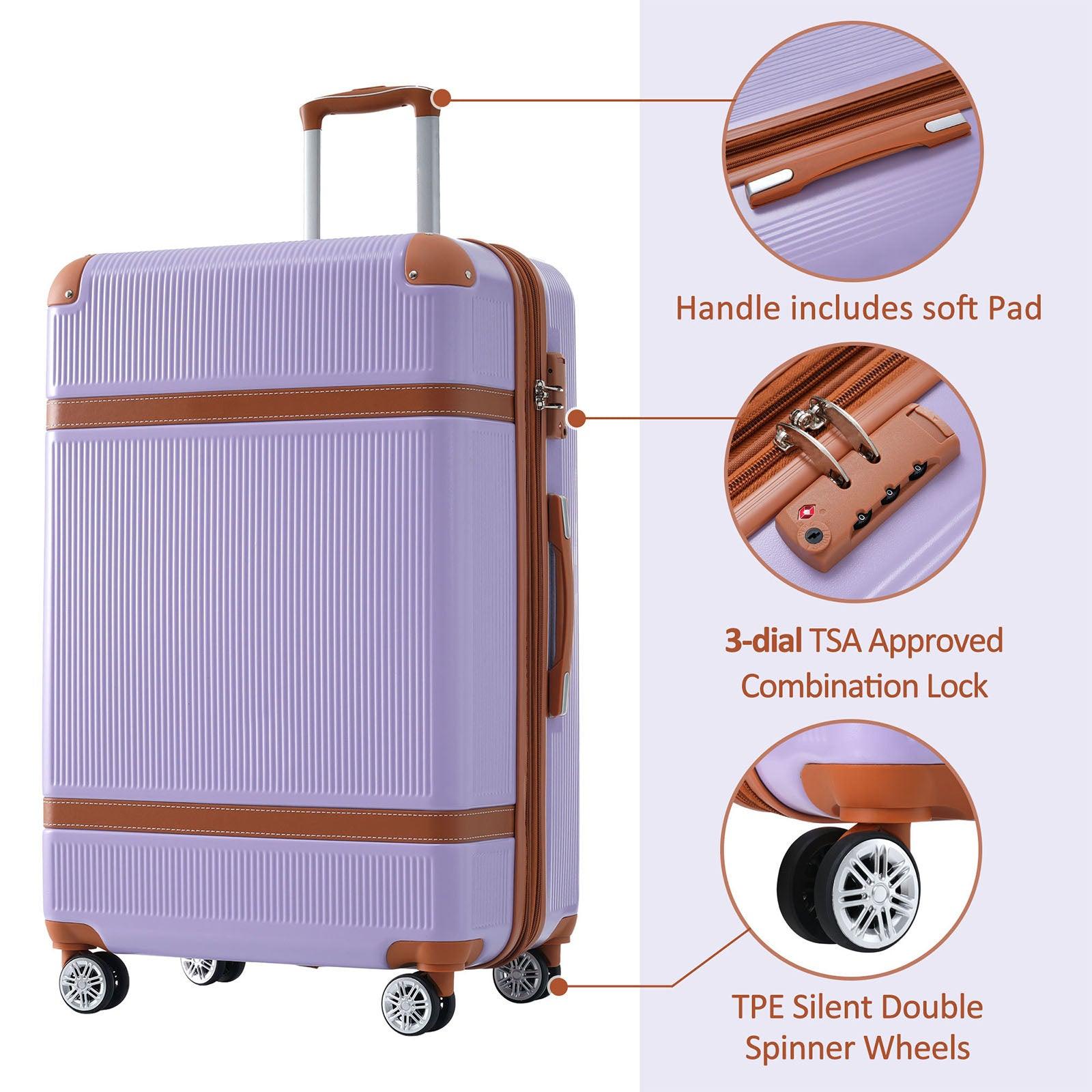 Hardshell Luggage Sets 3 Piece double spinner 8 wheels Suitcase with TSA Lock Lightweight 20''24''28'' Lilac + ABS - FurniFindUSA