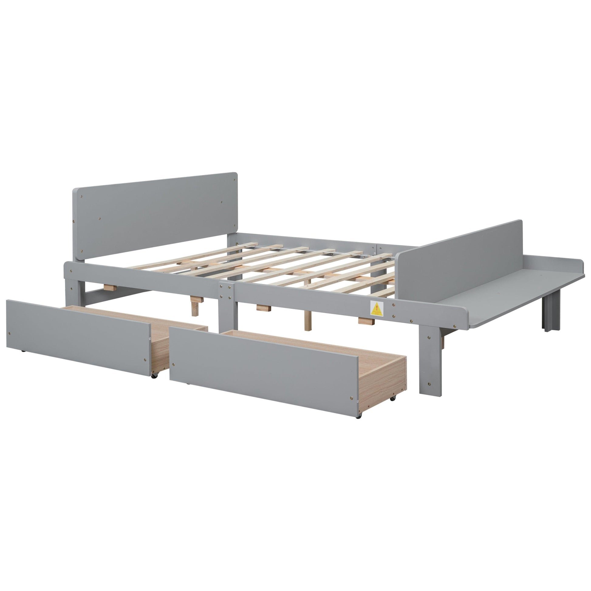 Full Bed with Footboard Bench 2 drawers Grey - FurniFindUSA