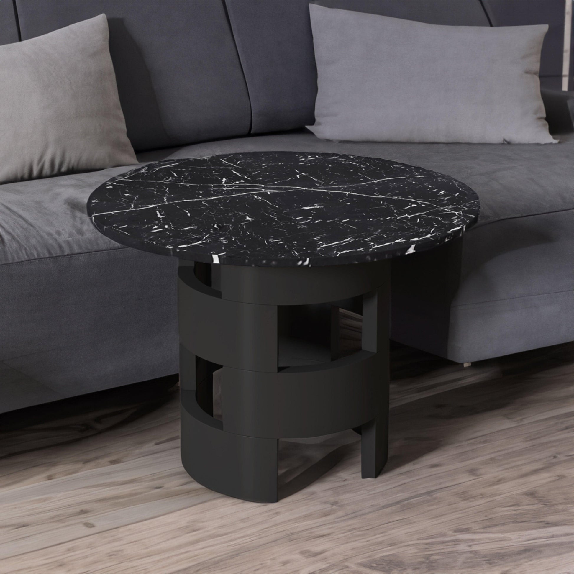 42.12"Modern Round Dining Table with Printed Black Marble Table Top for Dining Room - FurniFindUSA