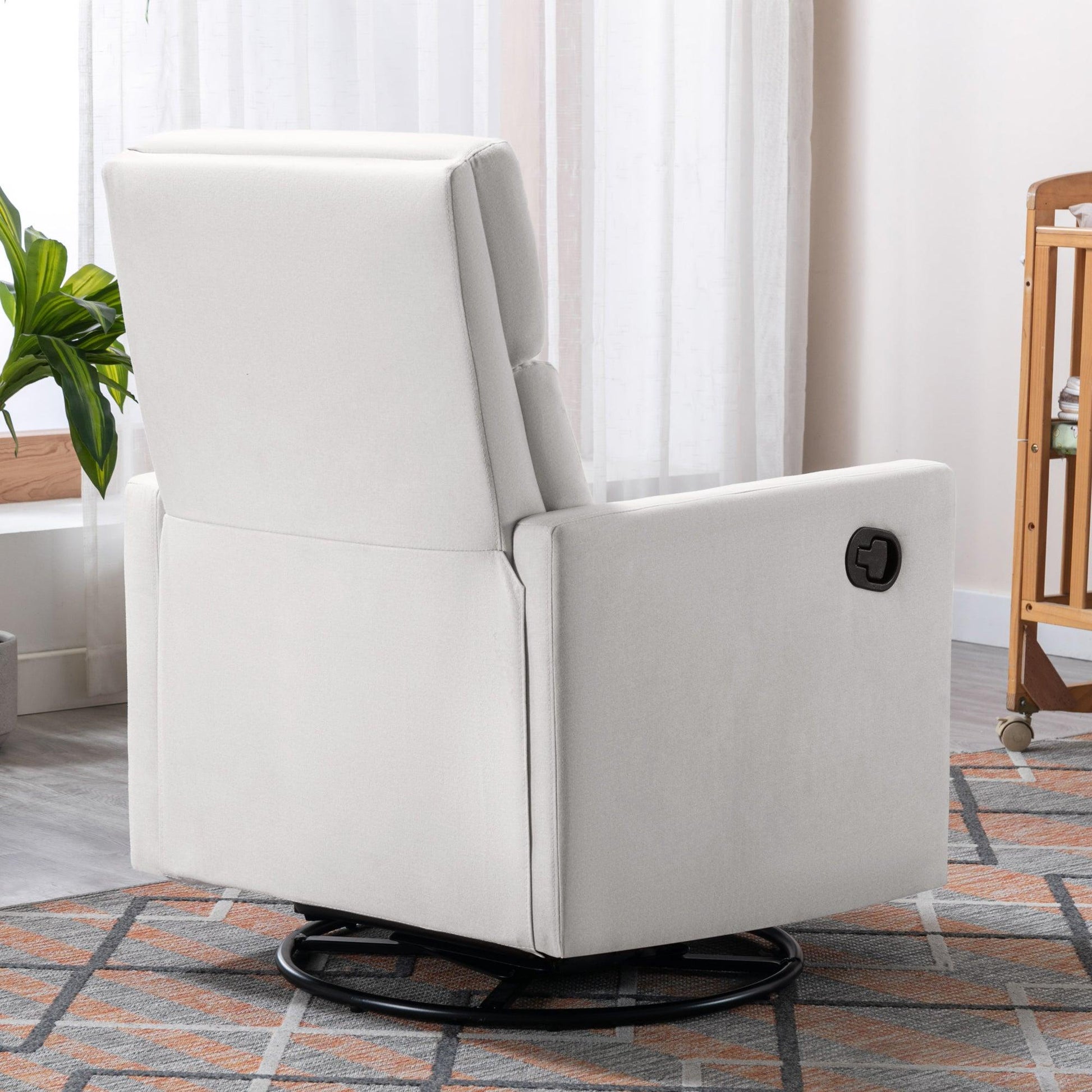 Modern Upholstered Rocker Nursery Chair Plush Seating Glider Swivel Recliner Chair Beige - FurniFindUSA