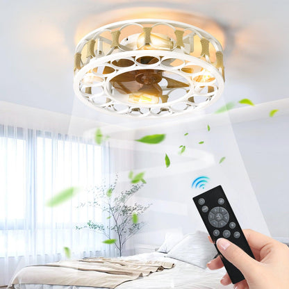 Caged Ceiling Fan with Lights Remote Control Semi -embedded Modern Ceiling fans 6 Speeds Reversible Blades 4 LED Bulbs (White) - FurniFindUSA